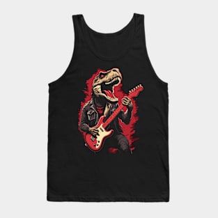 Rock & Roll Music Concert Festival Dinosaur T-rex Guitar Tank Top